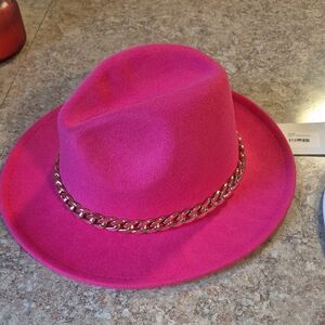 Pink Chain-Trim Fedora Hat - Women Accessories